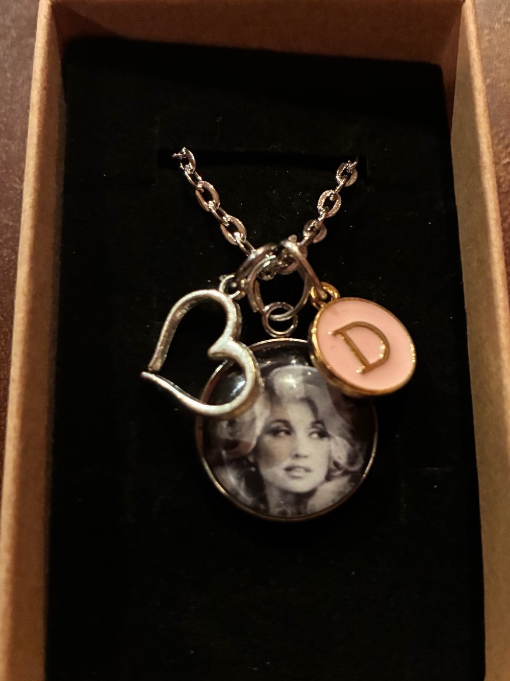 Dolly Parton Charm Necklace With Heart and D Charm